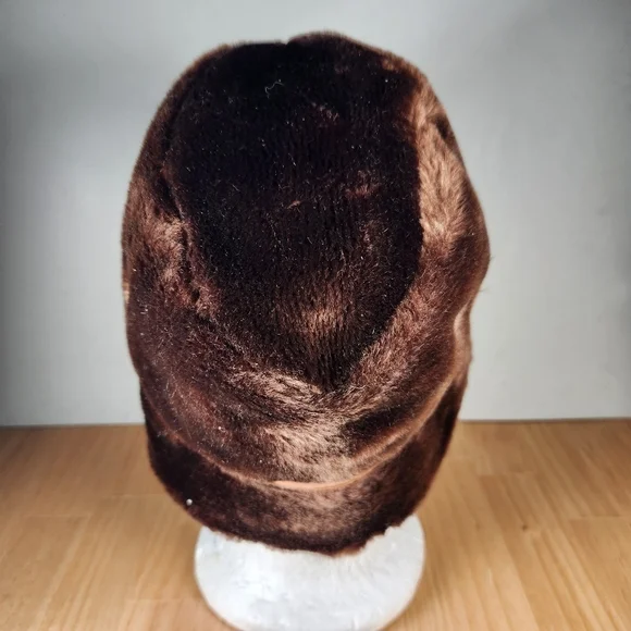 Pillbox Hat Women’s Small Brown Faux Fur Feather Lined Quilted Ear Flaps - Picture 6 of 9